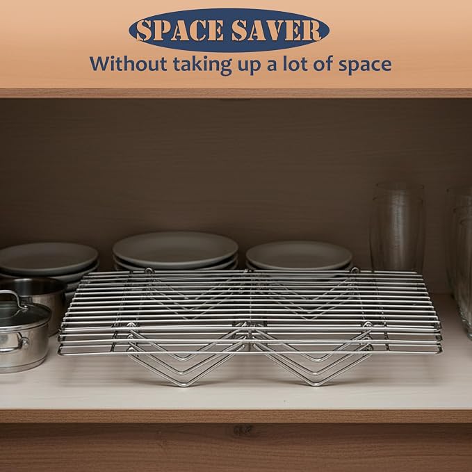 E-far 5-Tier Stainless Steel Cooling Rack, 15”x10.1" for Cooking and Baking | Stackable Wire Cooling Rack with Folding Leg, Non-toxic for Baking Cooking Cookies, Oven Safe & Dishwasher Safe
