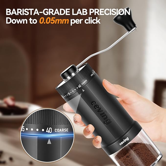 CEVING World's First 60g Large Capacity Manual Coffee Grinder, Gray | 40 External Settings, Portable Hand Coffee Bean Mill with Ceramic Conical Burr for Travel, Camping, Drip, Pour Over & Gift