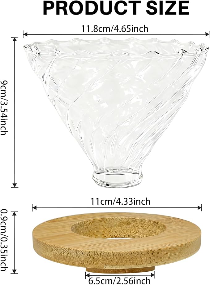 Gute Glass Pour Over Coffee Dripper with Bamboo Stand & Handle,1-4 Cups | Spiral Inner Design,Heatproof Glass,Detachable Bamboo Base,With Handle,Rinse Clean in 1Min,Fits Most Mugs & Thermoses