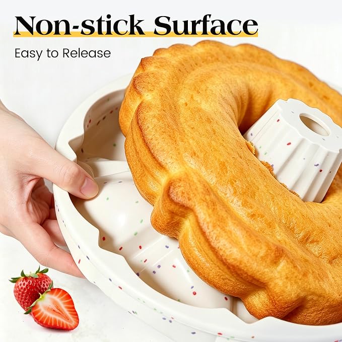 Vinino 9.5 Inch Fluted Tube Cake Pan, 2 Pack with Metal Frame | Bake Family Desserts Easily, Ideal for Cakes, Bread, Jello and Gelatin Treats, Flexible Silicone Design