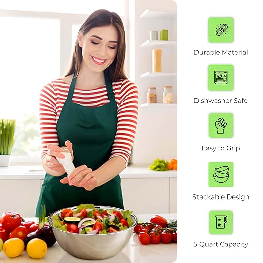 OCS Parts 2-Pack 5 Quart Mixing Bowls | 11.25-Inch Stainless Steel | Professional Grade Flat Base Mixing Bowls for Home and Commercial Kitchens | Dishwasher Safe