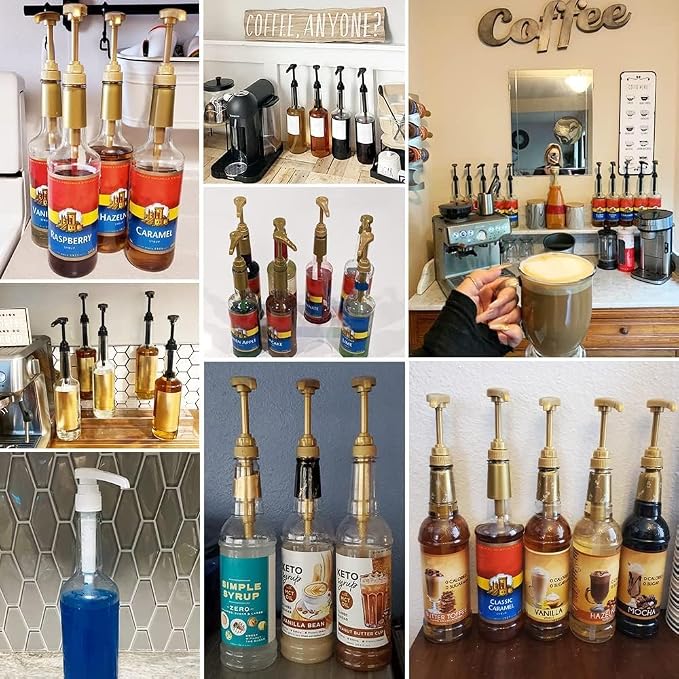 20 Pcs Gold Coffee Syrup Pump Compatible with 25.4Oz/750ml Bottles | Syrup Dispenser Pumps, Great for Home & Coffee Bar, Drinking Mixes, Tea, Beverage, Cocktails, Syrup Bottles, Plus Spoons