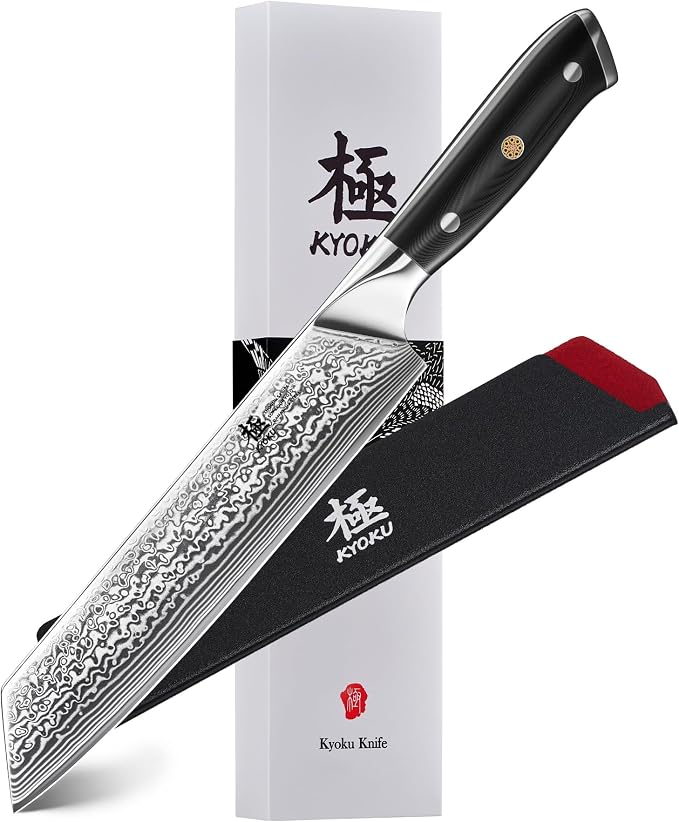 KYOKU Kiritsuke Chef Knife 8.5" - Shogun Series - Japanese Style VG10 Steel Core Forged Damascus Blade - with Sheath & Case