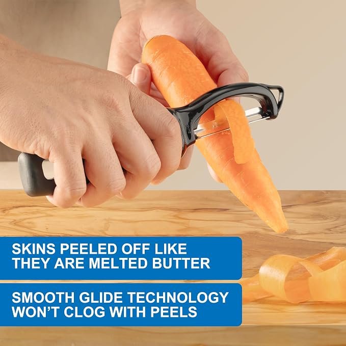 Premium Swivel Vegetable Peeler, Soft Grip Handle and Ultra Sharp Stainless Steel Blades - Perfect Kitchen Peeler For Veggie, Fruit, Potato, Carrot, Apple - Black