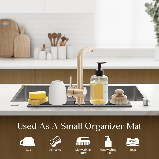 Kitchen Faucet Absorbent Mat - Diatomaceous Earth Splash Guard for Sink Faucet, Aesthetic Water Absorbing Stone Tray in The Modern Home [Grey, 23.6" x 3.9"]