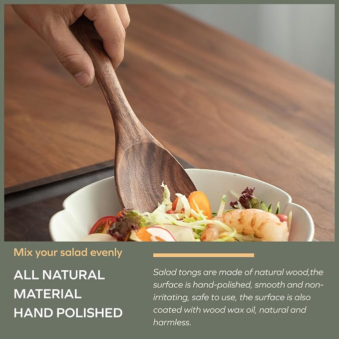 Muso Wood Acacia Salad Servers, 12-inch, Set of 2 | Wooden Salad Tongs for Serving Salad Mixes