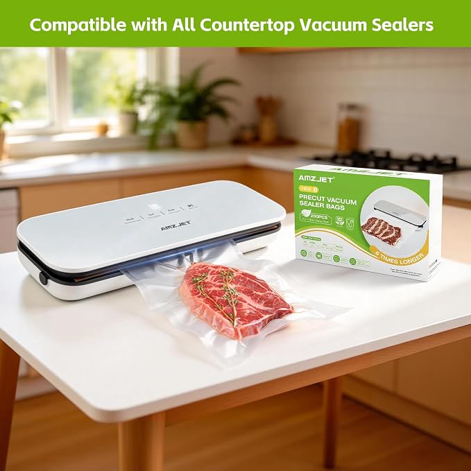 Vacuum Sealer Bags for Food, 200 Count, Quart Size 8" x 12", Pre Cut Vacuum Seal Bags, BPA Free Embossed Food Vacuum Sealer Bags for Freezer Storage, Meal Prep & Sous Vide, Heavy Duty Commercial Grade