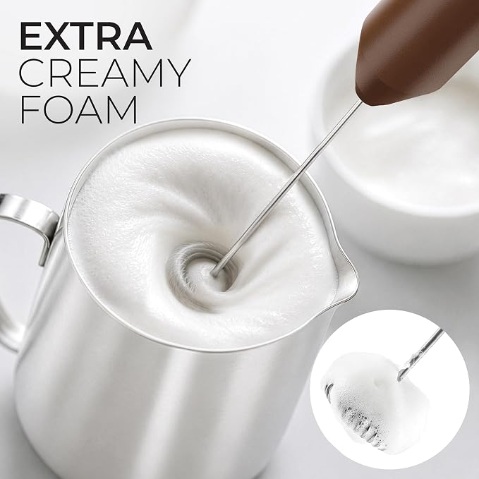 Zulay Kitchen Powerful Milk Frother AA Batteries Included – Ultra Fast Handheld Drink Mixer with Stainless Steel Whisk Stirrer for Coffee, Protein, Matcha & More, Frother Wand Electric Frothmate
