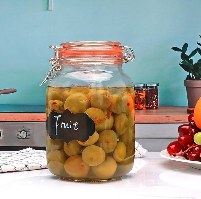 50 oz Glass Jars with Airtight Clamp Lids, 4 Pack | Square Pickling Jars, Heavy-Duty Glass Storage Containers for Food Storage, Kitchen, Pantry, Sugar, Flour, Cereal