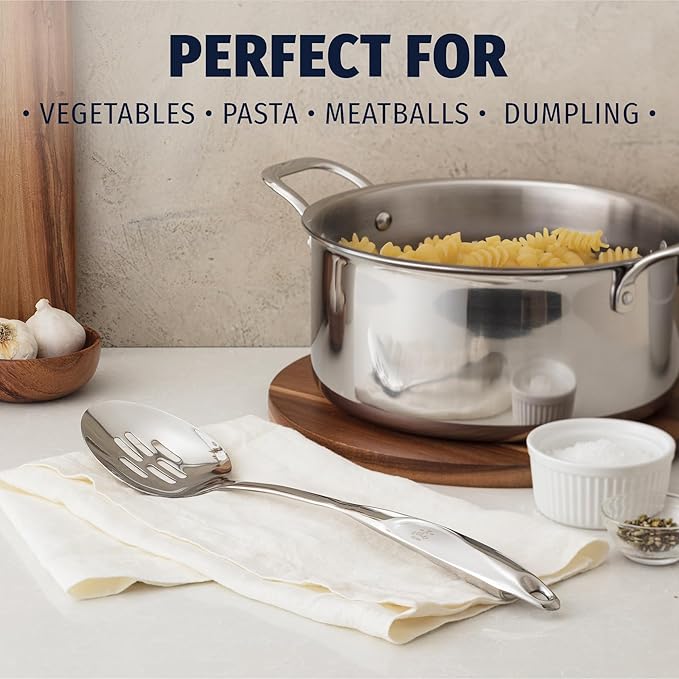 Zulay Kitchen Stainless Steel Slotted Spoon | 15” Large Cooking & Serving Spoon - Ergonomic Handle, Durable, Rust-Proof, Heat-Resistant, Dishwasher Safe Kitchen Utensil
