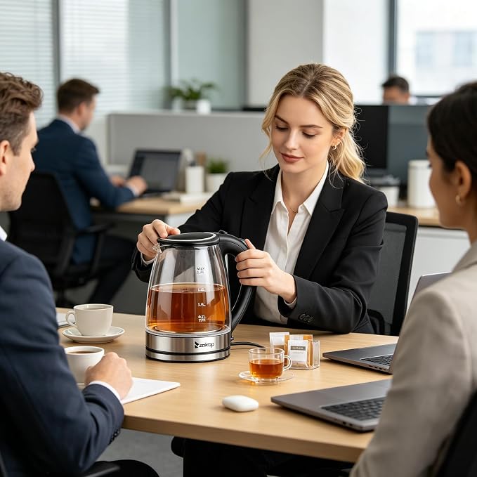 Electric Kettle 1.8l, BPA-Free Borosilicate Glass Stainless Steel Blue LED, 360° Base, Auto Shut-Off and Boil-Dry, Glass Carafe No Plastic Contact With Water, Wide Mouth for Easy Cleaning
