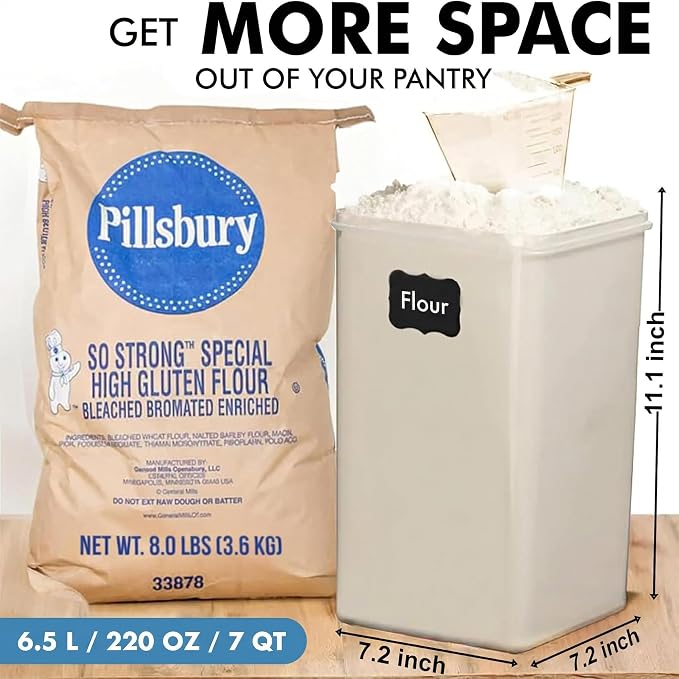2 PC [7 Qt / 6.5L / 220 Oz] Large Food Storage Containers with Lids Airtight - BPA Free Clear Plastic Kitchen and Pantry Storage Containers for Cereal, Flour, Sugar, Rice