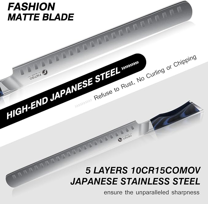 Brisket Slicing Knife, 11.6 Inch Carving Knife, Japanese High Carbon Steel Slicing Knives with VG10 Steel Core & G10 Handle, Full Tang Ultra Sharp Meat Cleaver for BBQ, Turkey, Roast, Brisket