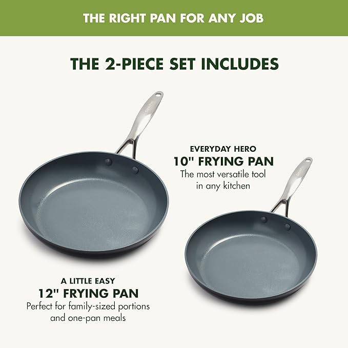 GreenPan Valencia Pro Ceramic Nonstick 10” & 12” Frying Pan Skillet Set, Hard Anodized PFAS-Free Cookware, Induction Ready, All Cooktops, Eggs & Omelets, Dishwasher & Oven Safe to 600F, Gray