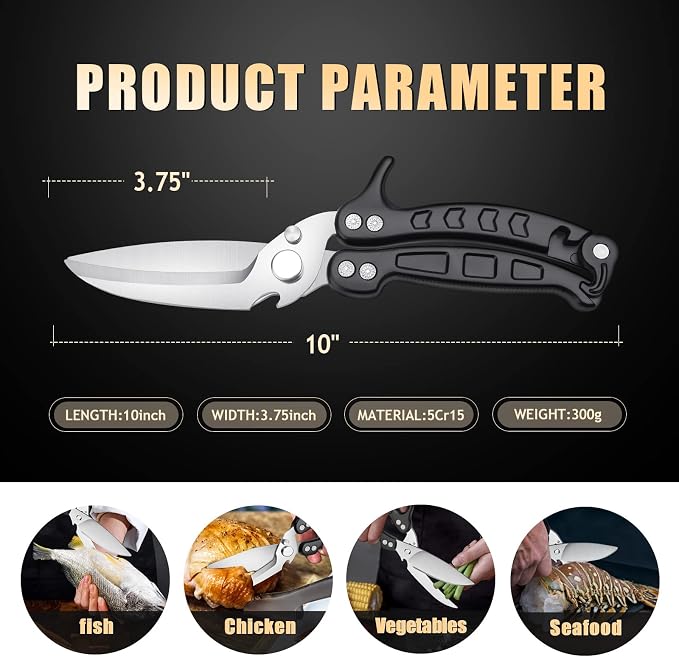 DRAGON RIOT Heavy Duty Poultry Shears - A Must Have Kitchen Shears for Chicken and Meat Cutting - Dishwasher Safe and Stainless Food Kitchen Scissors for Thanksgiving(Black)