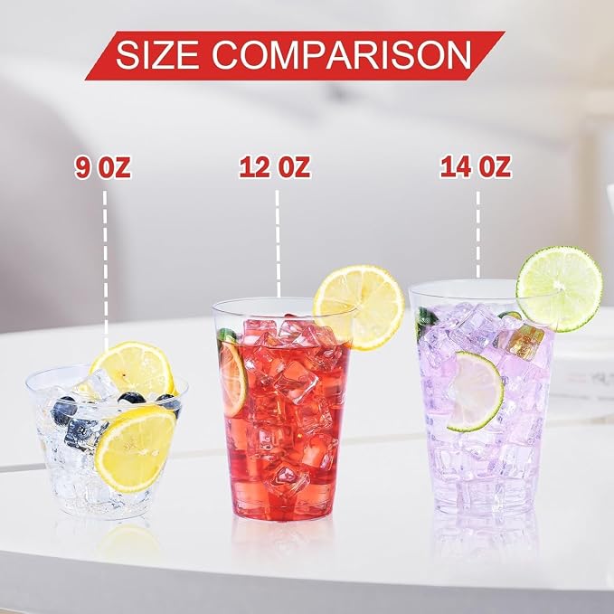 BYSNOW 300 Pack 12 oz Clear Plastic Cups, Disposable Plastic Cocktail Cups | Disposable Heavy Duty Clear Drinking Cups, Hard Punch Plastic Wine Glasses Cups for Party, Wedding, Home, Soda, Juice