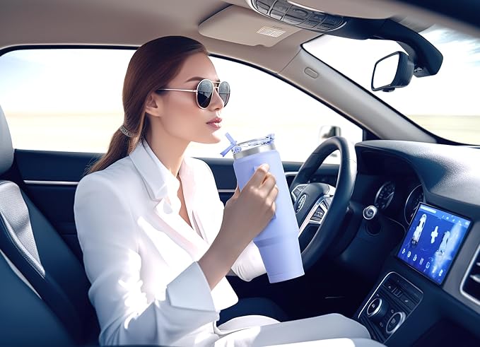 Meoky 40 oz Tumbler with Handle and Straw, Insulated Tumbler with Lid and Straw, Stainless Steel Travel Mug, Keeps Cold for 34 Hours, 100% Leak Proof, Fits in Car Cup Holder (Lilac)