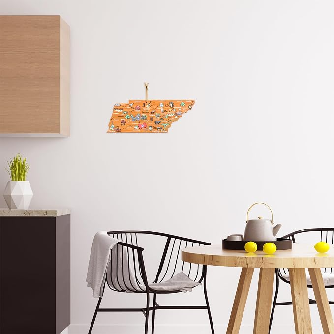 Totally Bamboo Tennessee State Shaped Cutting Board, Art by Fish Kiss | State charcuterie board with colorful hand-drawn map artwork. Smooth reverse side for food prep. Hang tie for wall display.