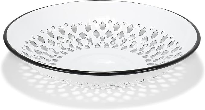 Red Co. Enamelware Metal Classic 9.5 Inch Round Flat Food Strainer Colander, Solid White/Black Rim