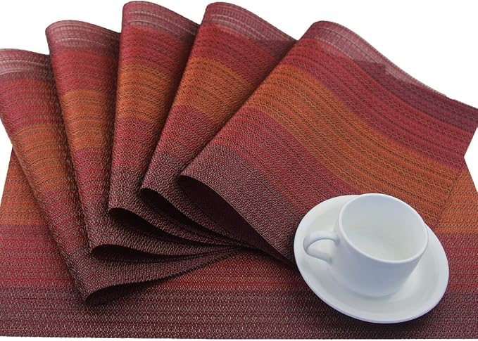 PIGCHCY Placemat,Washable Woven Non-Slip Insulation Durable Placemat Vinyl Table Mat Set of 4 (Scarlet Red)