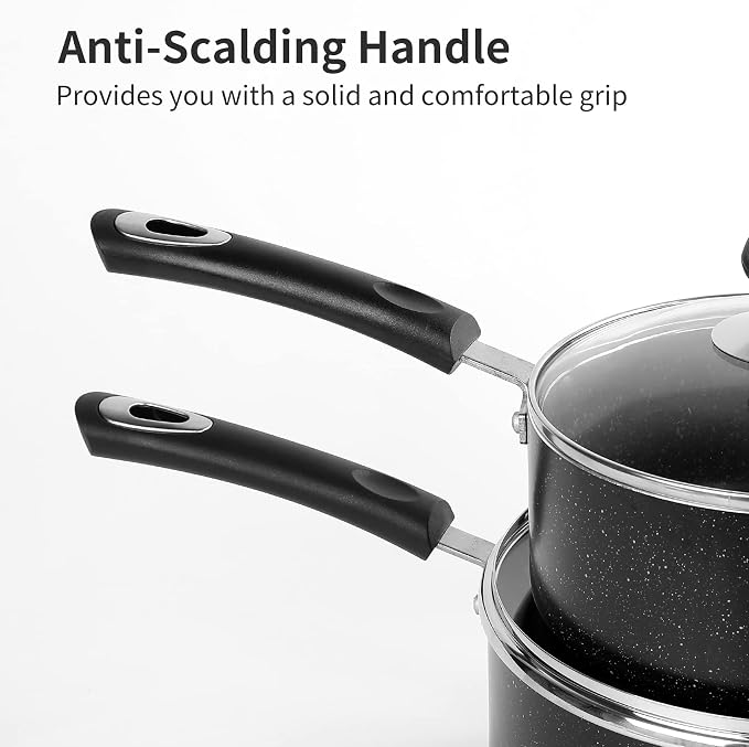 Nonstick Saucepan Set with Lid, Non Stick 2Qt & 3Qt Sauce Pan Set with Glass Lid Small Pot for Home Kitchen