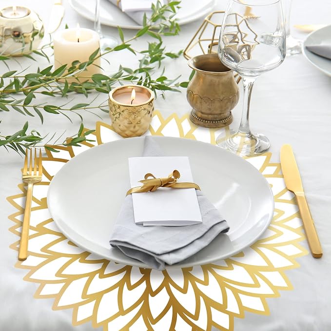 Sinmoe 100 Pcs Disposable Paper Placemats Bulk,Gold,Gradient | Paper Charger Place Mat Party Charger Plates Table Place Mats for Dinner Wedding Birthday Baby Shower Spring Dining Tableware