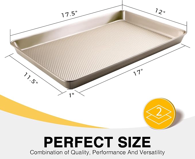 2 Pack Half Sheet Cookie Sheets for Baking, Nonstick Baking Pans | 57% Thicker Carbon Steel, 17.5" × 12" Half Sheet Size, Long-Lasting Nonstick Coating