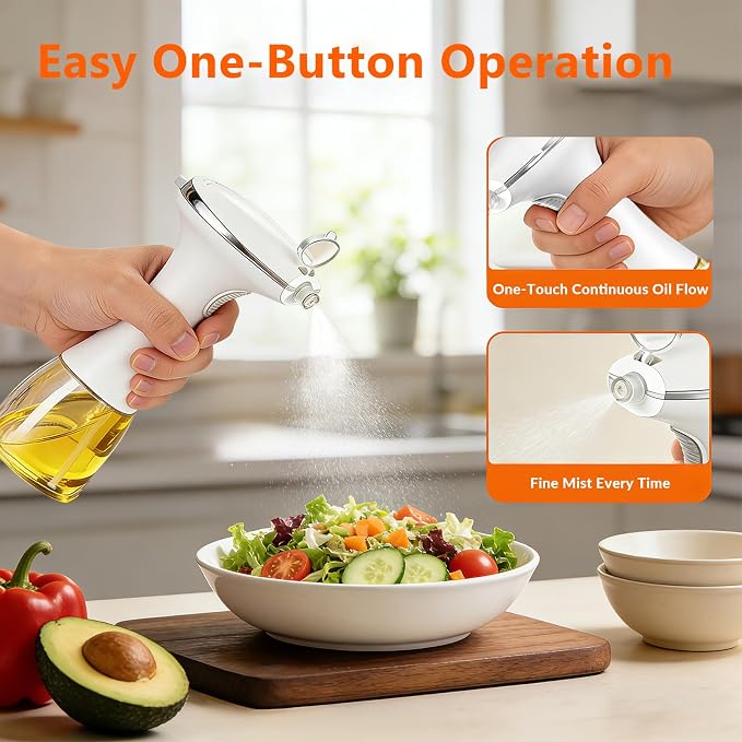 Electric Oil Sprayer for Cooking, USB Rechargeable Olive Oil Sprayer with One-Touch Mist, Leak-Proof, Dustproof Design, Perfect for Healthy Cooking, Olive Oil Dispenser for Precise Control