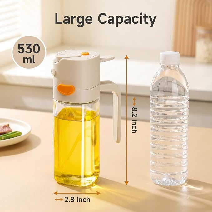 2-in-1 Glass Olive Oil Sprayer & Dispenser 530ml for Cooking | 2-in-1 Glass Oil Sprayer & Dispenser for Cooking, Food Grade Olive Oil Spray Bottle, Leakproof Auto Flip Cap