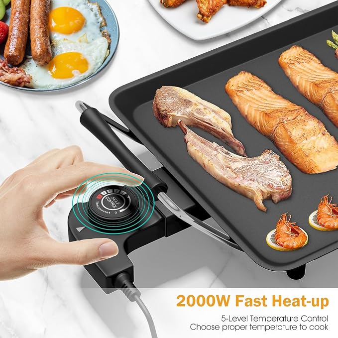 35'' Electric Griddle Teppanyaki Grill, Nonstick Extra Large Cooking Plate for Pancake Barbecue, Indoor Outdoor Table Top Grill with Adjustable Temperature & Drip Tray, 2000W