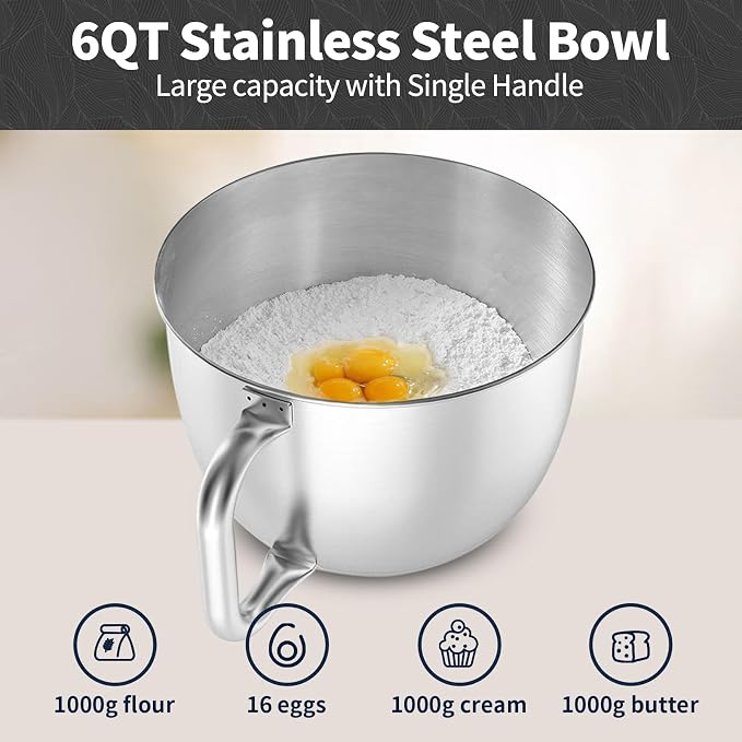 Stand Mixer, 6QT Mixers Kitchen Electric Stand Mixer,Dough Mixer Black | 600W Tilt-Head Kitchen Mixer with Stainless Steel Bowl, Dishwasher-Safe Dough Hook, Flat Beater, Wire Whisk, Splash Guard