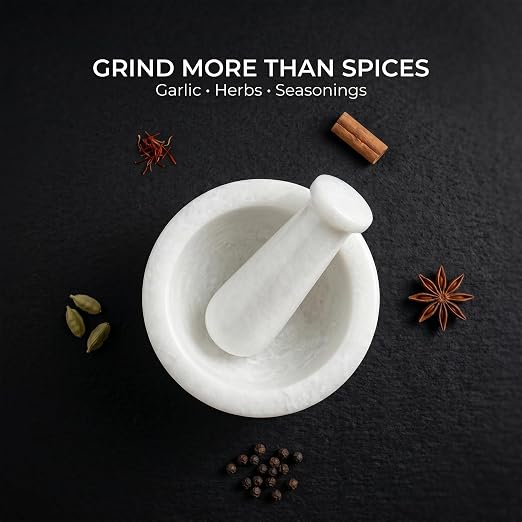 Marble Mortar and Pestle Set 4" Inch Handmade Hand Grinder for Kitchen Ideal Mortar and Pestle Set Spice Grinder and Garlic Crusher, White