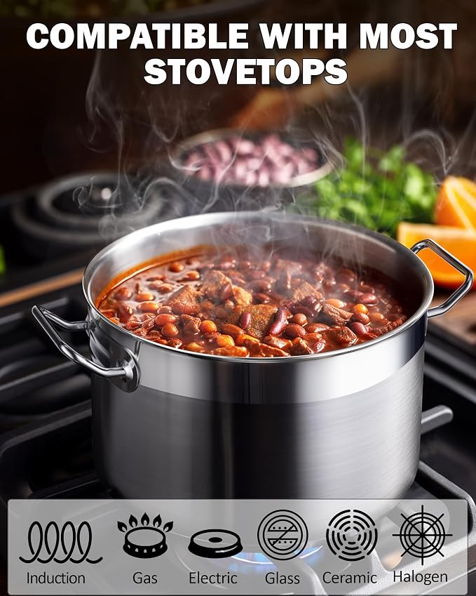 Cooks Standard Professional 8 Quart Stainless Steel Stock Pot with Lid | Induction Cookware for Pasta, Soup, Canning,Oven Safe, Dishwasher Safe