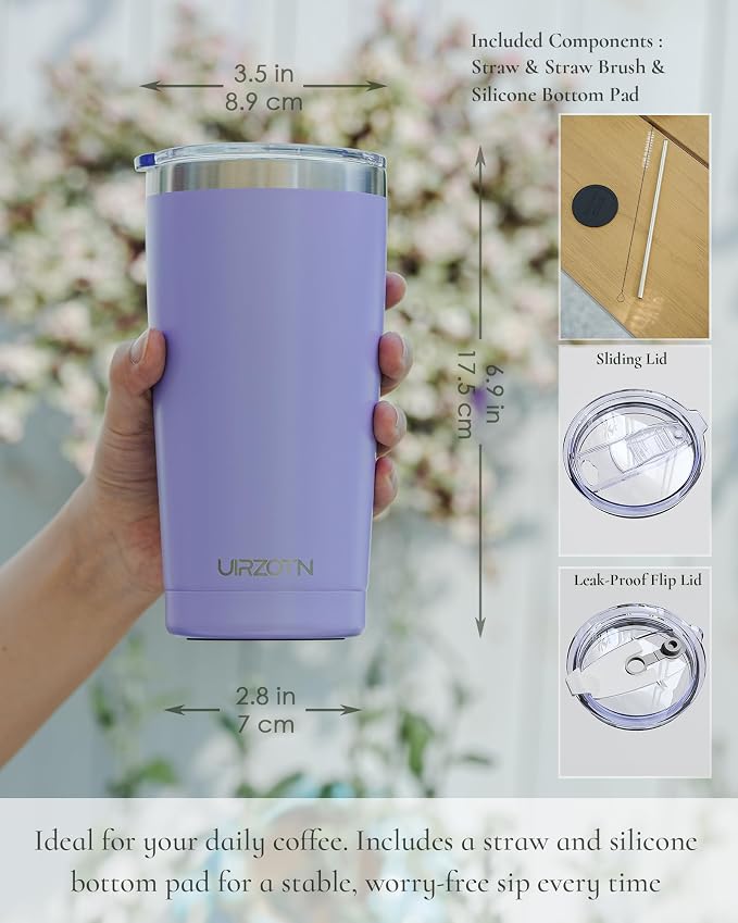 20oz Travel Coffee Tumbler with 2 Lids and Straw, Stainless Steel | Double Wall Vacuum Insulated Tumbler, Coffee Mug for Hot & Cold Drinks, Fits Most Car Cup Holders,Periwinkle