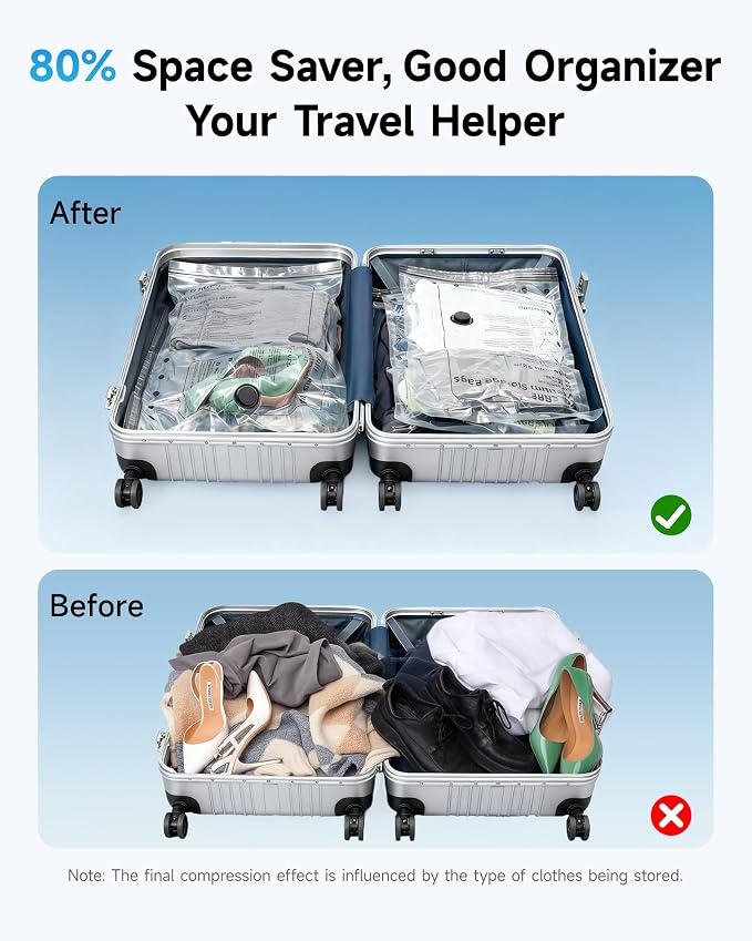 16 Pack Travel Vacuum Bags with Upgraded Rechargeable Pump, 4 Sizes Space Saver Vacuum Storage Bags for Luggage and Suitcase, Compression Bags for Packing, Vacuum Seal Bags for Clothing Travel