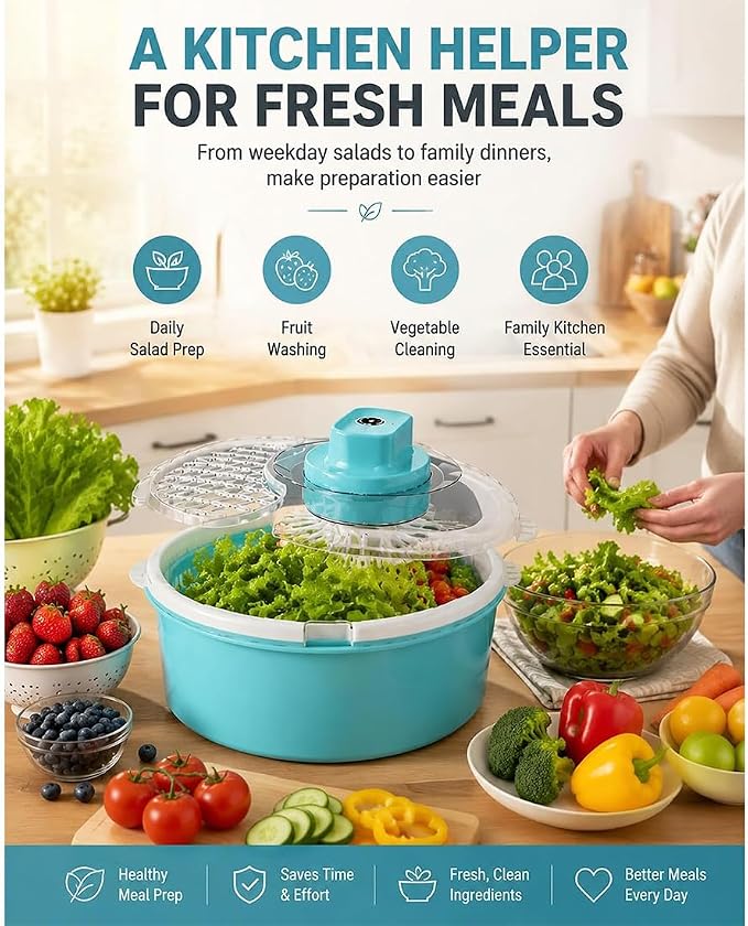 Automatic Fruit and Vegetable Spinner & Strainer - Fruit Washer and Lettuce Spinner with Drain Basket, Salad Spinner for Lettuce, Greens, Produce & Kitchen Meal Prep，Yellow