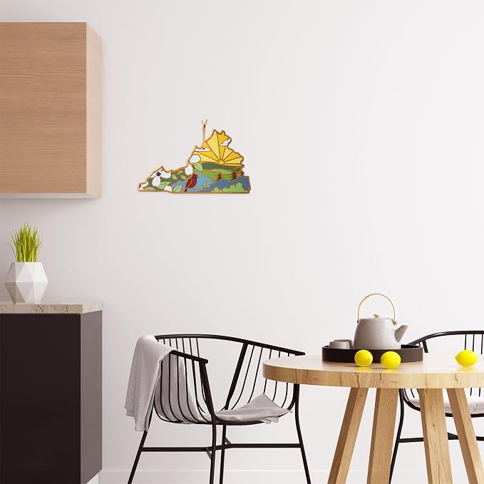 Totally Bamboo Virginia State Shaped Cutting Board, Summer Stokes Art | State charcuterie board with colorful hand-drawn landscape art. Smooth reverse side for food prep. Hang tie for wall display.