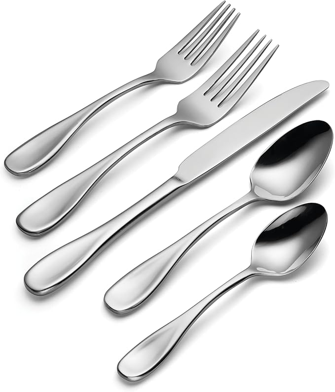 Oneida Voss 45-Piece 18/0 Silverware Set for 8, Flatware | mirror finish, dishwasher safe | includes serving spoons and utensil set | heavy duty, cutlery set for kitchen and dining
