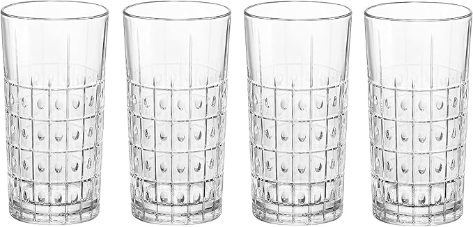 Bormioli Rocco Bartender Este 16.5 oz. Cooler Drinking Glasses for Cold Drinks, Juices, and Cocktails, Clear, Set of 4