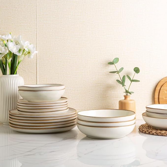 AmorArc Ceramic Dinnerware Sets for 4, 12Pcs Plates and Bowls Sets Dishes | Stoneware Handmade Reactive Glaze Dinner Set, Highly Scratch Resistant | Dishwasher & Microwave Safe Dishware