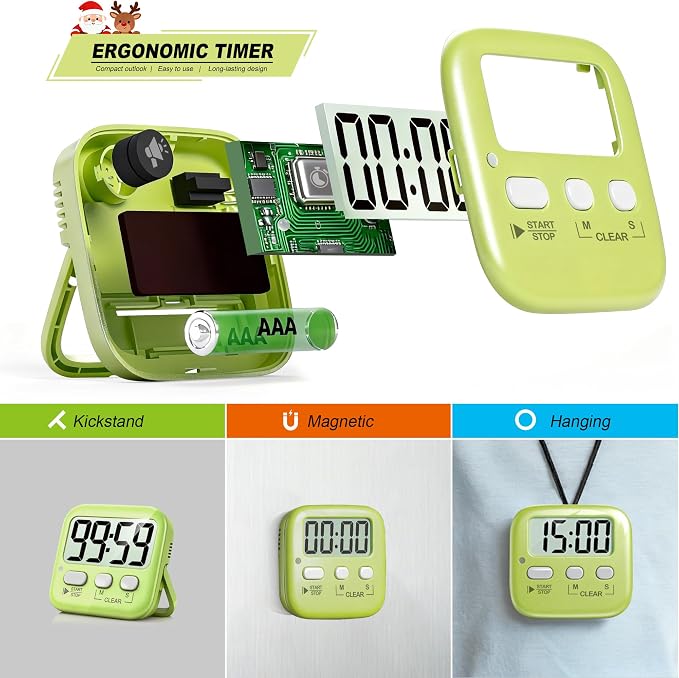 2 Pack Digital Timer for Kids Classroom Kitchen Timers for Cooking | w/ Battery, Easy to View, Alarm, Mute Mode, Count Down/Up, Magnetic, Kickstand, Hanging, Classroom Timer for Teacher Supplies