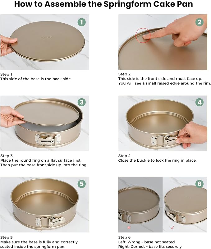 9 Inch Springform Cake Pans, Non-Stick, Spring Form Pans 9 inch with Removable Bottom, Spring Form Pan, Carbon Steel, Cheesecake Pan (Champagne Gold)