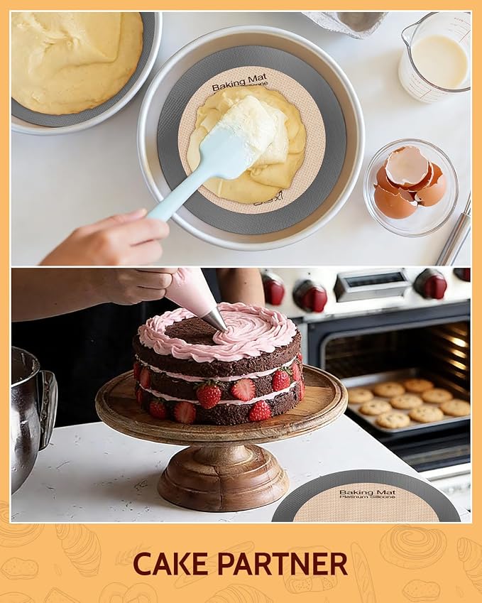 Sopito Platinum Silicone Baking Mat, Non-Stick Silicone Baking Sheet, 5 Pcs | Reusable, Food-Grade, Heat Resistant to 480℃, Dishwasher Safe, Half-sheets, Quarter-sheets, and Round Mat Set, Versatility