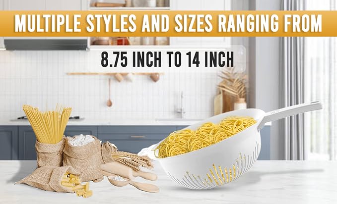 YBM Home 9.75 Inch Plastic Strainer Colander with Long Handle – Made of Food Safe BPA-Free Plastic - Use for Pasta, Noodles, Spaghetti, Vegetables and More 31-1130-gray (1, Gray)