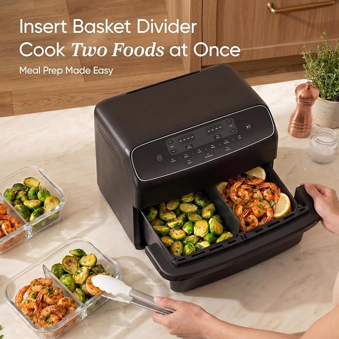 Cosori TWINFRY 9 QT Double Air Fryer, Removable Divider, PFAS-Free Ceramic | Dual 4.5Qt & Full 9Qt, Two Ways to Cook, 6-in-1, Independent Cooking, Match&Sync, Dishwasher-Safe, Countertop Friendly