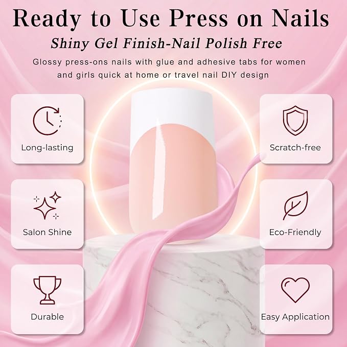 240pc Medium Square French Tip Press on Nails Nude Fake Nails with Tabs | Medium Nails Press ons Square Glue on Nails Acrylic Nails Stick False Nail Artificial Fingernail for Women Girls