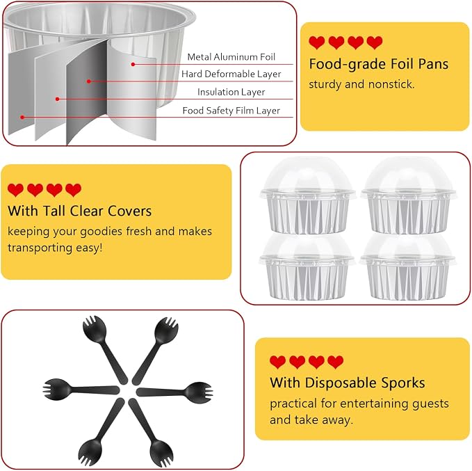 LNYZQUS 5oz Cupcake Tins with Dome Lids 100 Pack, Foil Dot Cake Cups | Mini Cake Pans and Containers, Disposable Ramekins, for Baking and Packaging, for Bake Sale, Round Silver