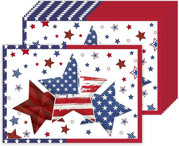 50 PCS Disposable Paper Placemats,11x16 inch 4th of July Place mats | Patriotic Freedom Stars Table Mats, Memorial Day Mat, Holiday Party Table Decorations