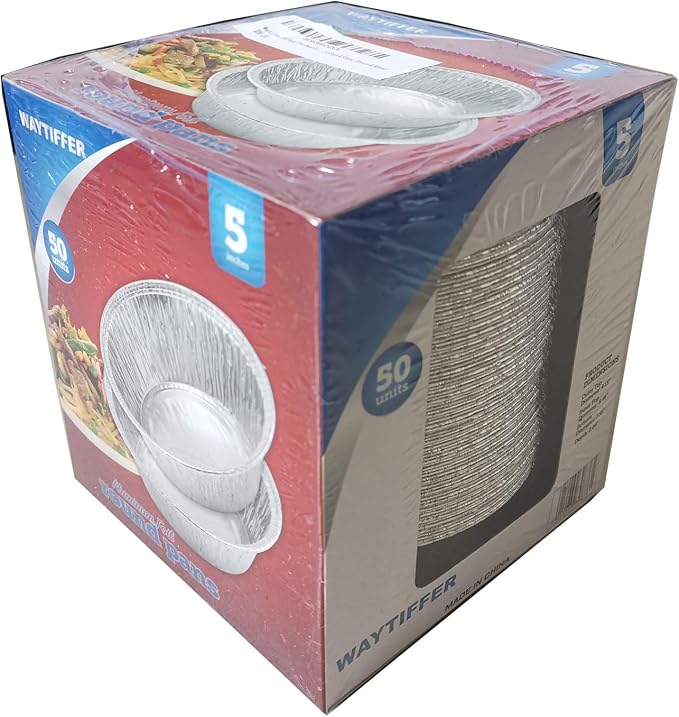 Waytiffer (50 Pack Pie Pans 5 inch,Mini Pie Tins HEAVY-DUTY Disposable Aluminum Foil Tart,pie Pans for Baking Personal Mini Pies, Easily Stack & Store, Freeze & Reheat
