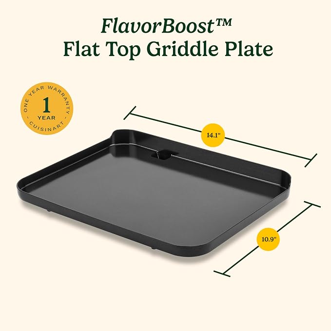 Cuisinart FlavorBoost™ Flat Top Griddle Plate, Ceramic Nonstick Cast Aluminum Griddle Insert for FlavorBoost® Outdoor Electric Grill, Even Heating Flat Top Grill Plate for Breakfast, Burgers, and More